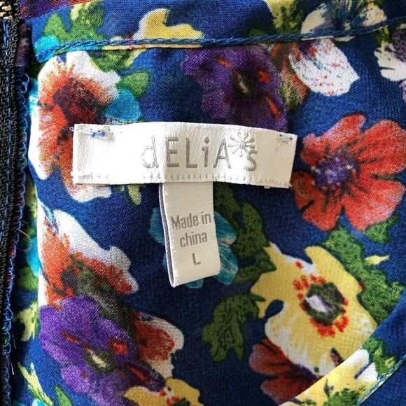 Delias Navy Floral Zipper Back Twist Front Tank Top Size Large - Picture 6 of 6